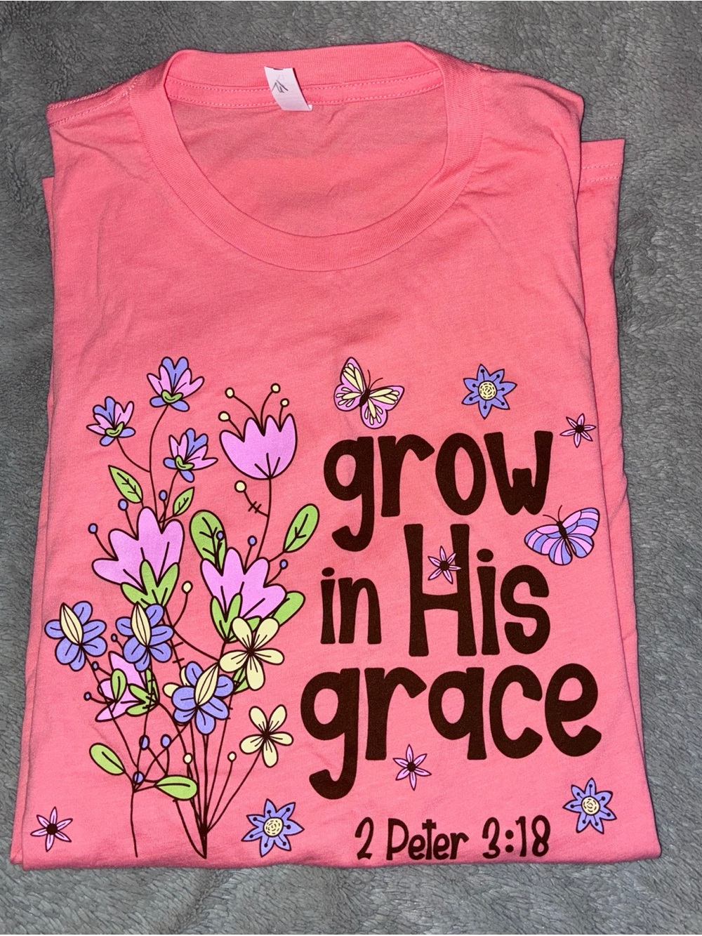 Grow in His Grace Pink Graphic Tee - Faith Floral Short Sleeve